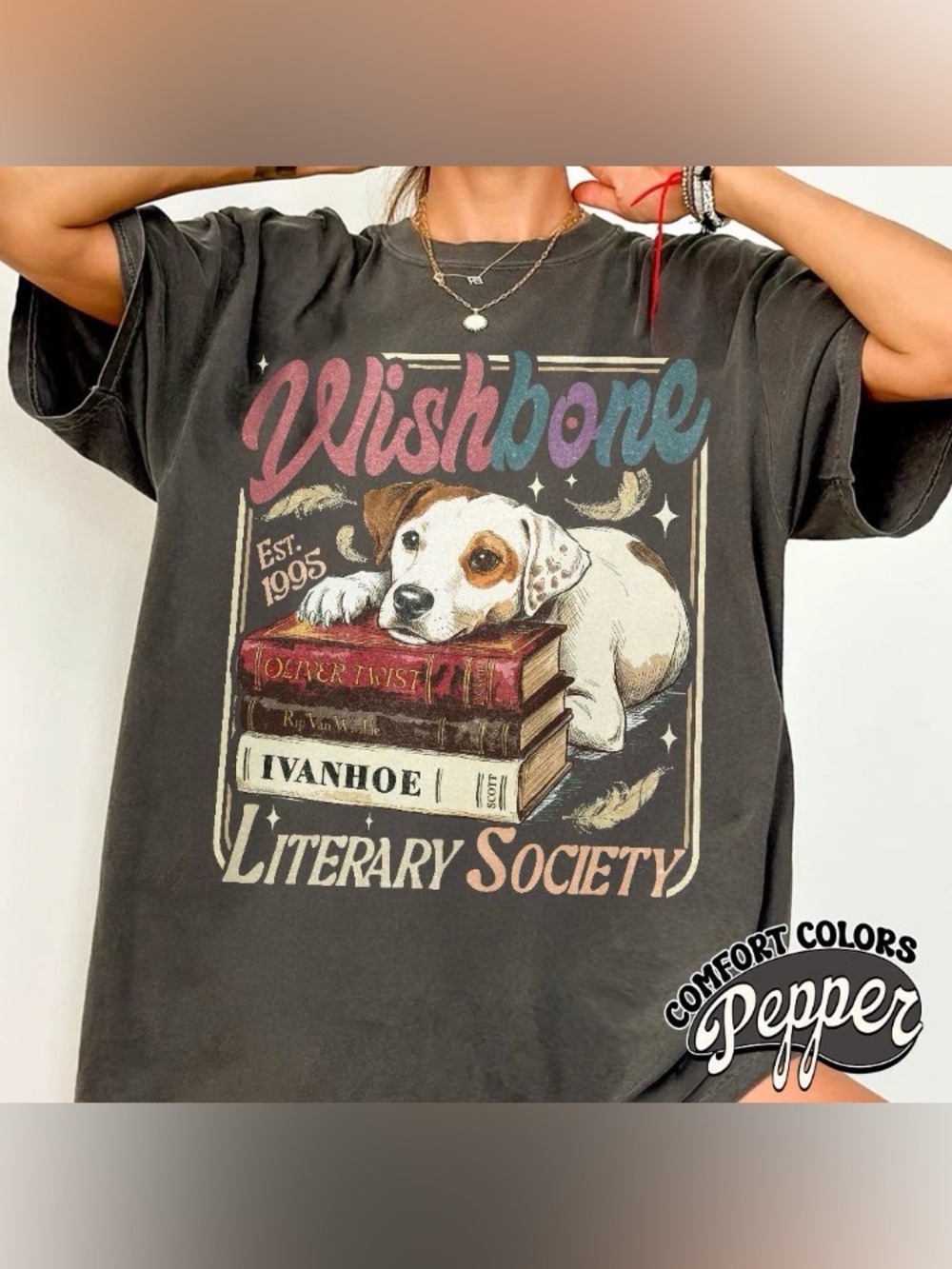 Wishbone Literary Society Comfort Colors T-Shirt, 90s Nostalgia Dog Graphic Tee